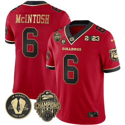 Men's Georgia Bulldogs 2023 Champions & Vince Dooley Patch Gold Jersey - All Stitched