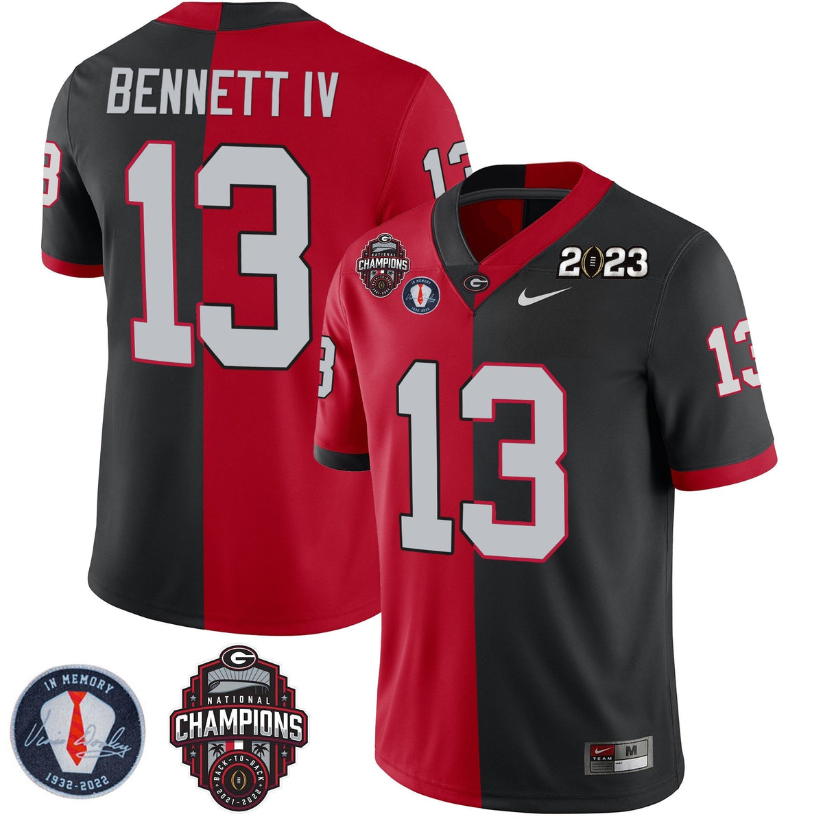Men's Georgia Bulldogs 2023 Champions & Vince Dooley Patch Gold Jersey - All Stitched
