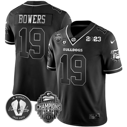 Men's Georgia Bulldogs 2023 Champions & Vince Dooley Patch Gold Jersey - All Stitched