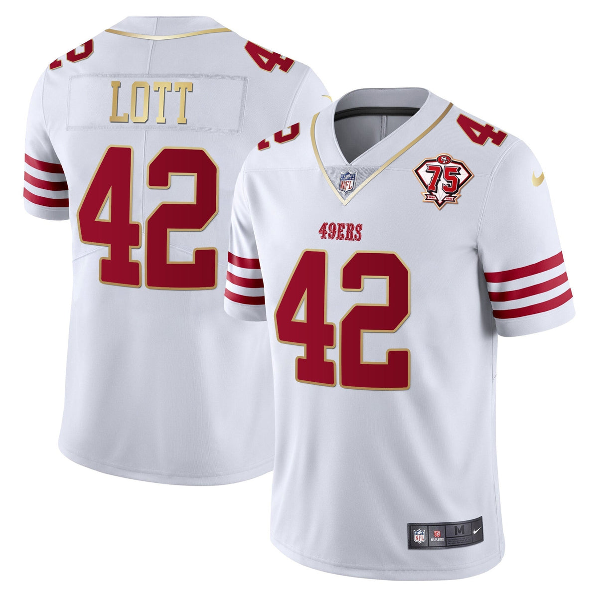 Men's 49ers 75th Anniversary Patch Vapor Gold Trim Jersey - All Stitched