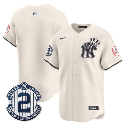 Men's New York Yankees Derek Jeter Patch Vapor Premier Limited Jersey V2 - All Stitched