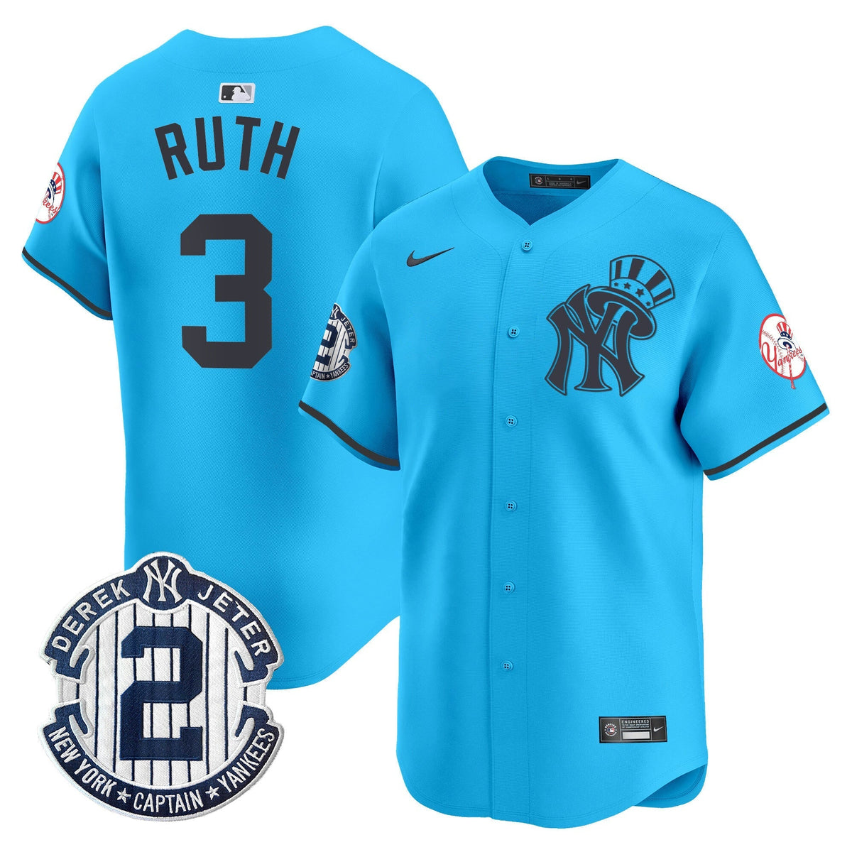 Men's New York Yankees Derek Jeter Patch Vapor Premier Limited Jersey V2 - All Stitched