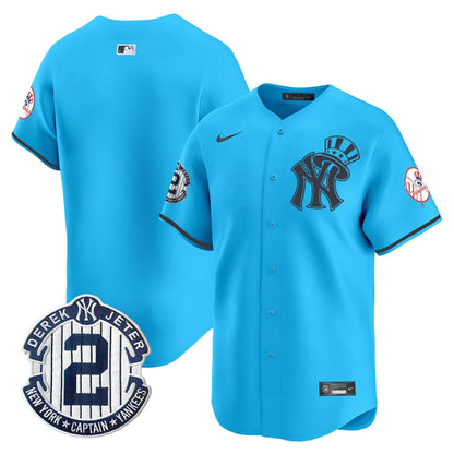 Men's New York Yankees Derek Jeter Patch Vapor Premier Limited Jersey V2 - All Stitched