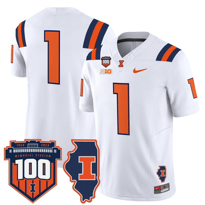 Men's Illinois Fighting Illini 100th Memorial Stadium Patch Vapor Limited Jersey - All Stitched