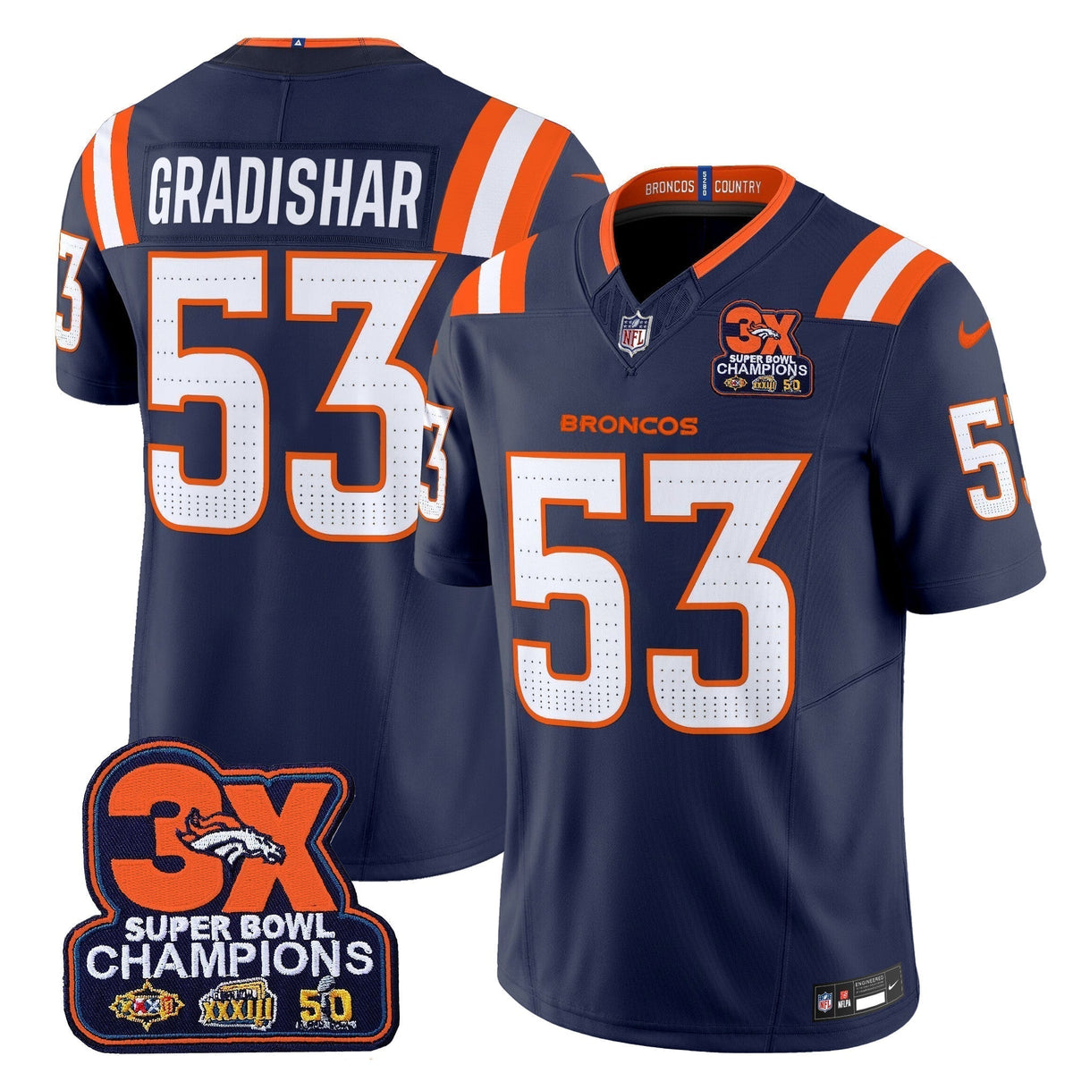 DEN 3-Time Champions Patch Vapor Limited Jersey V2 - Stitched