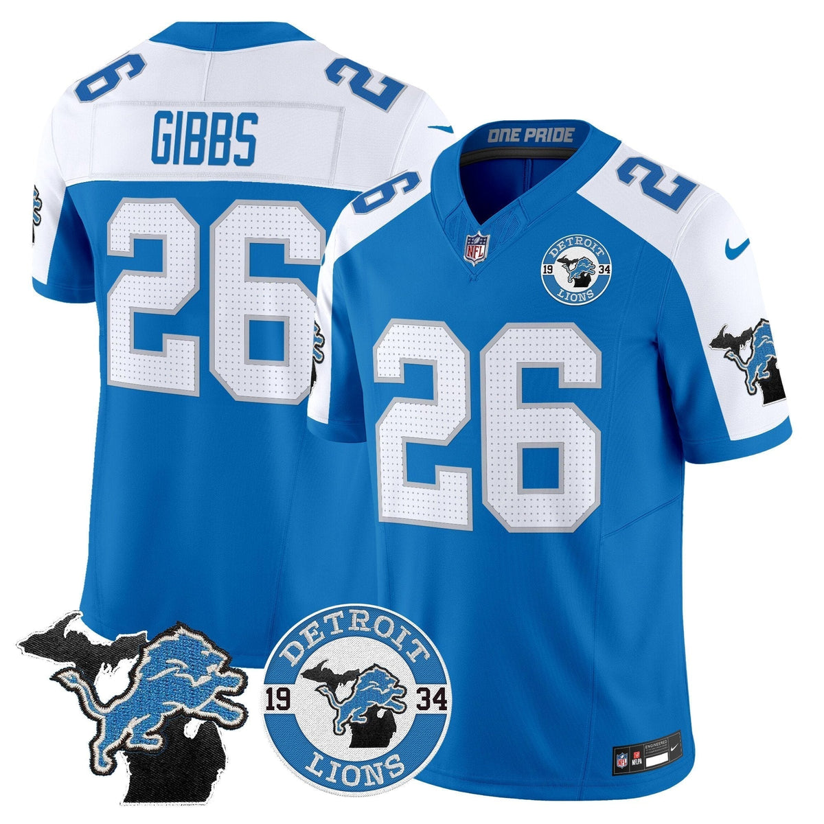 Men's Detroit Lions 2024 Vapor Limited Jersey - Est. 1934 Patch - All Stitched