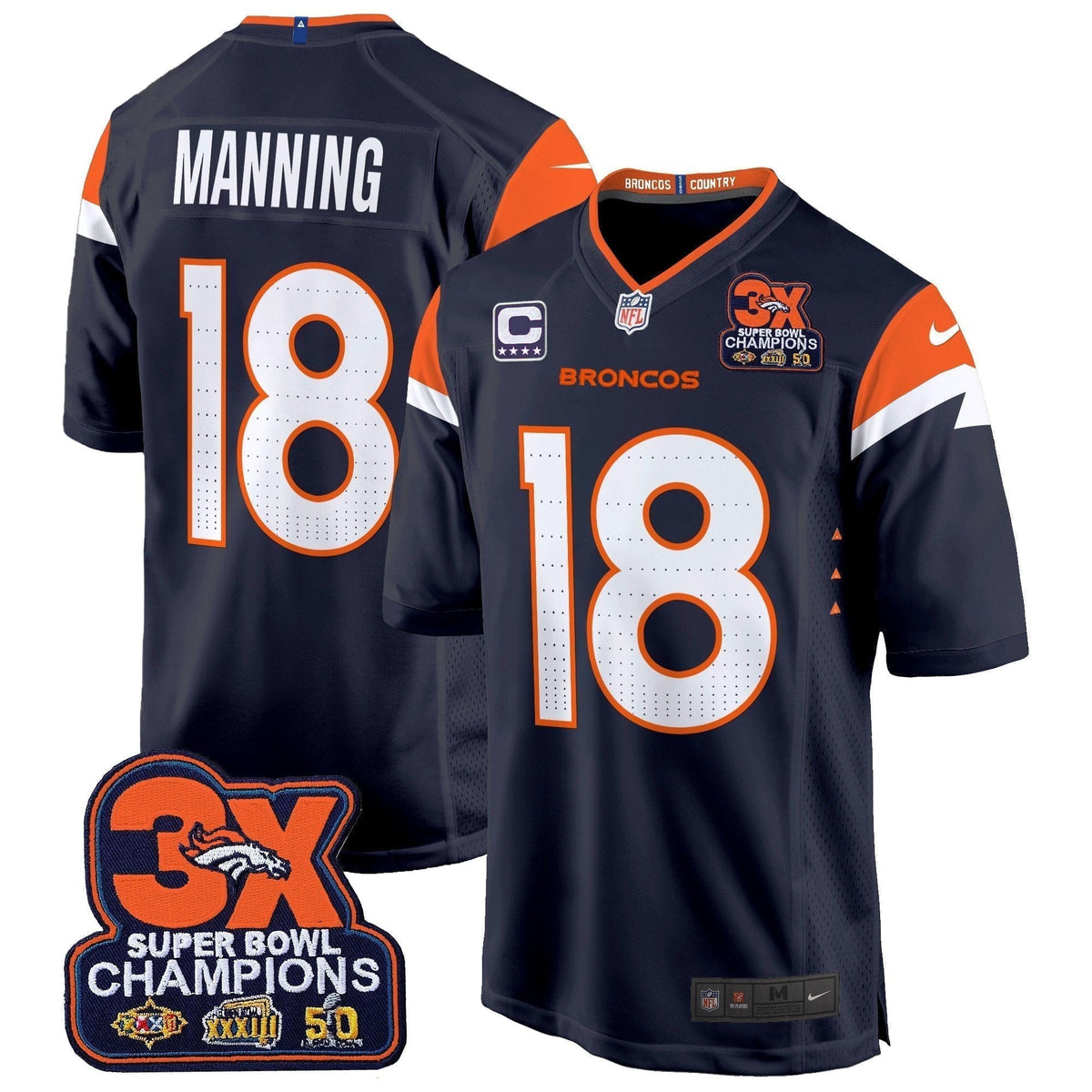 DEN 3-Time Champions Patch Game Jersey - Al Stitched