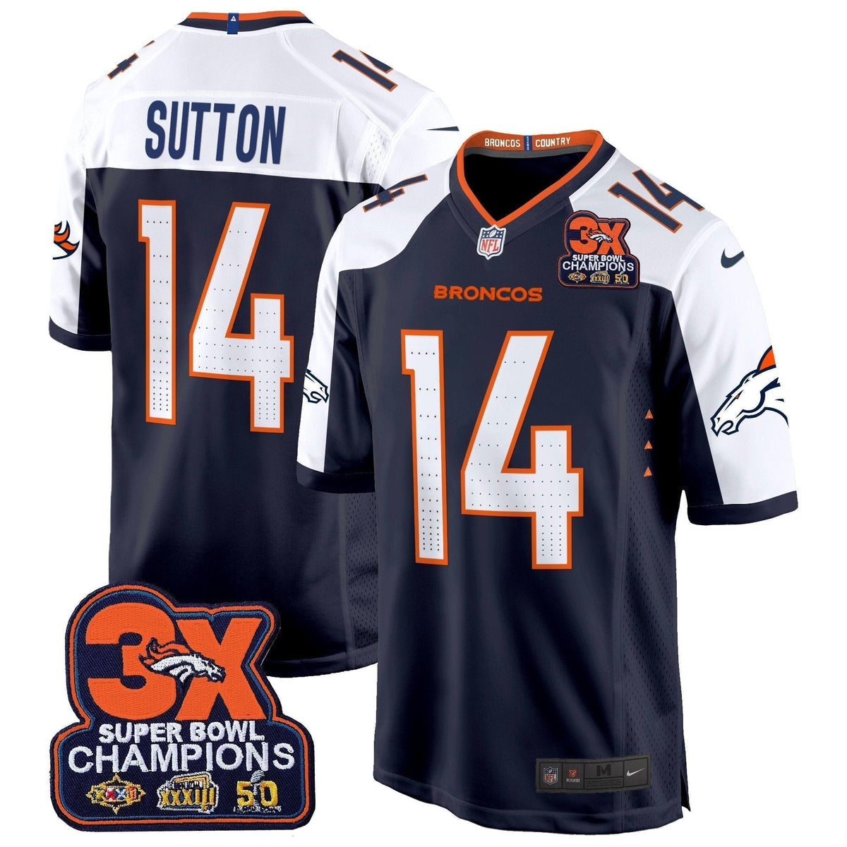 DEN 3-Time Champions Patch Game Jersey - Al Stitched