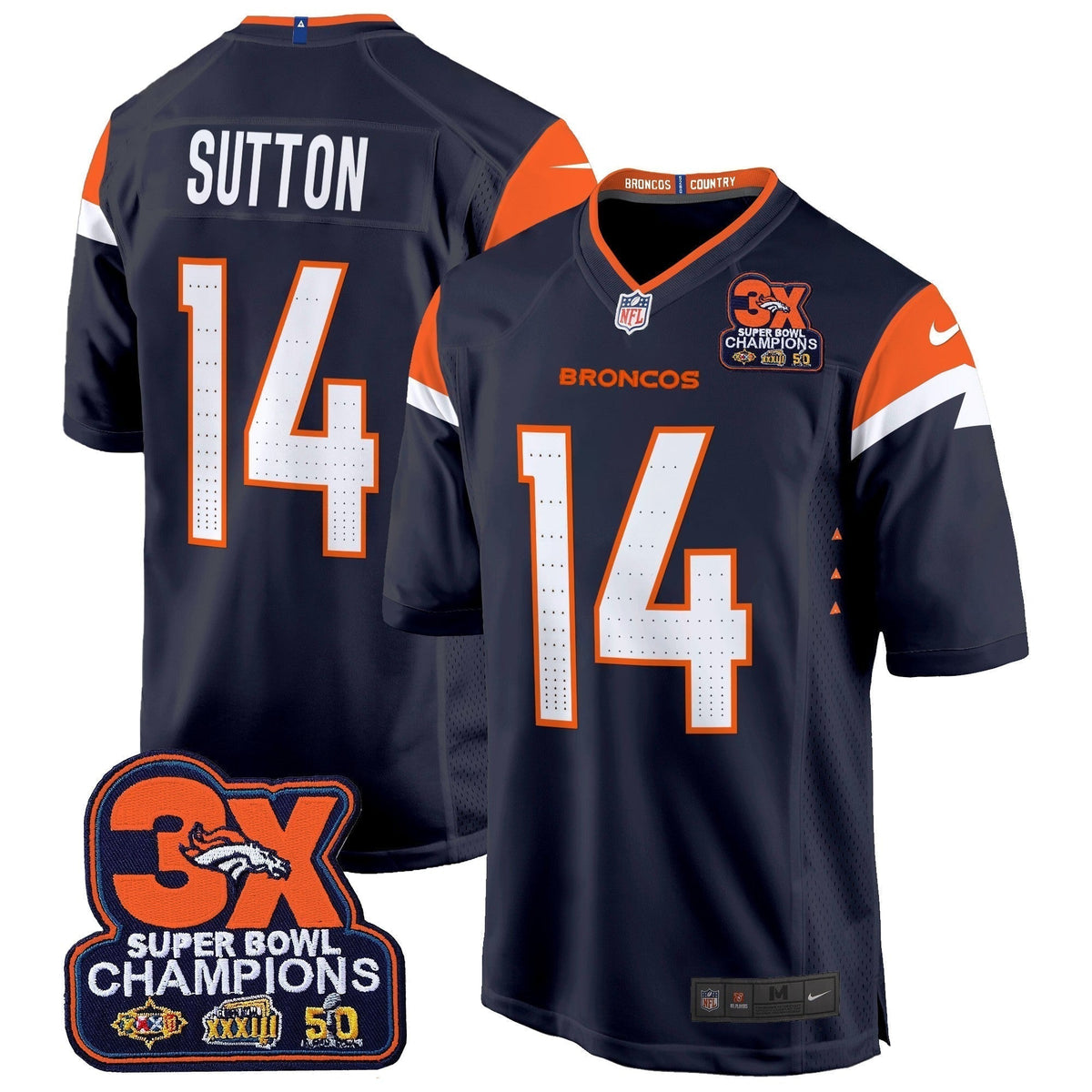 DEN 3-Time Champions Patch Game Jersey - Al Stitched