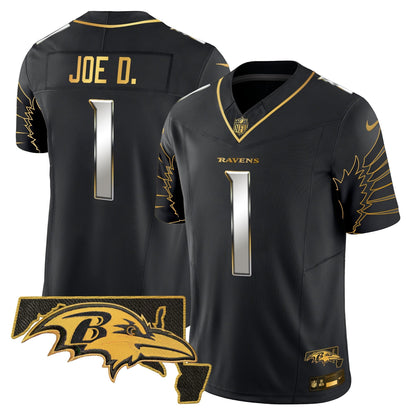 Men's Ravens Maryland Patch Gold Vapor Limited Jersey V2 - All Stitched