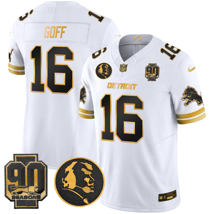 Men's Detroit Lions 2024 90th & John Madden Patch Gold Vapor Limited Jersey V2 - All Stitched