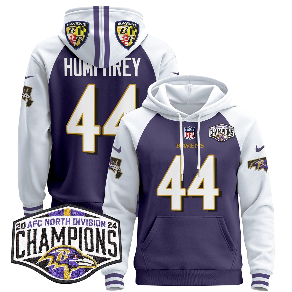 BAL 2024 AFC North Division Champions Patch Pullover Hoodie V2 - Stitched