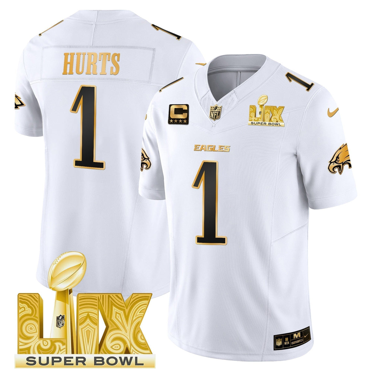 PHI Super Bowl LIX Patch Gold Vapor Limited Jersey - Stitched