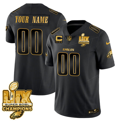 Custom Name/Gender PHI Super Bowl LIX Champions Gold Trim Vapor Limited Jersey - Stitched
