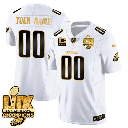 Custom Name/Gender PHI Super Bowl LIX Champions Gold Trim Vapor Limited Jersey - Stitched