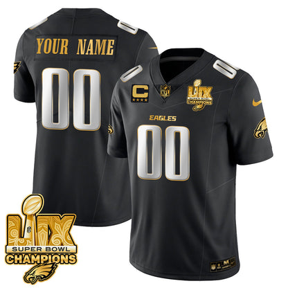 Custom Name/Gender PHI Super Bowl LIX Champions Gold Trim Vapor Limited Jersey - Stitched