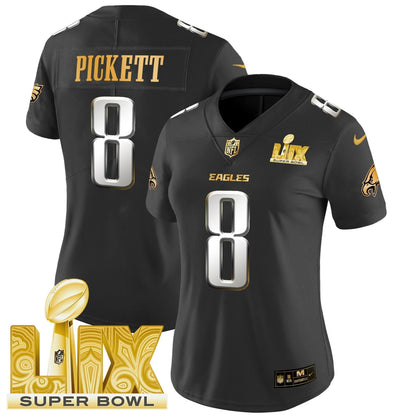 Women's PHI Super Bowl LIX Patch Gold Vapor Limited Jersey - Stitched