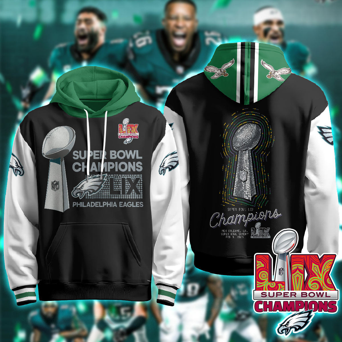 PHI Super Bowl LIX Champions Hoodie - Printed