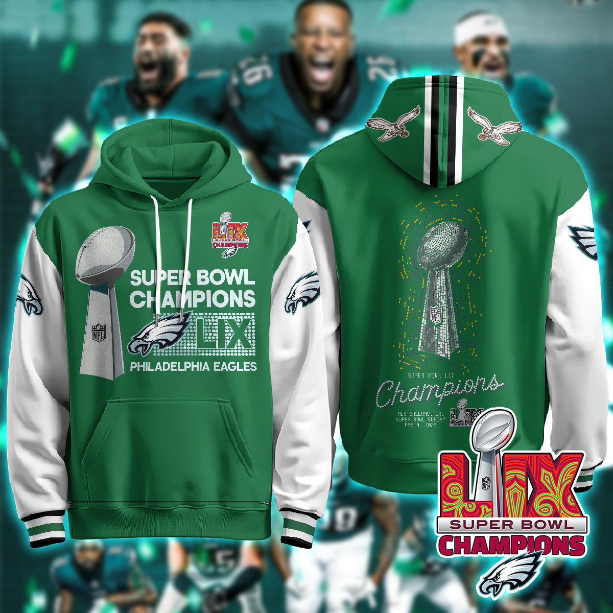 PHI Super Bowl LIX Champions Hoodie - Printed
