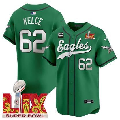 PHI Midnight Green Super Bowl LIX Vapor Baseball Jersey - Stitched