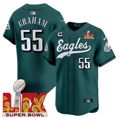 PHI Midnight Green Super Bowl LIX Vapor Baseball Jersey - Stitched