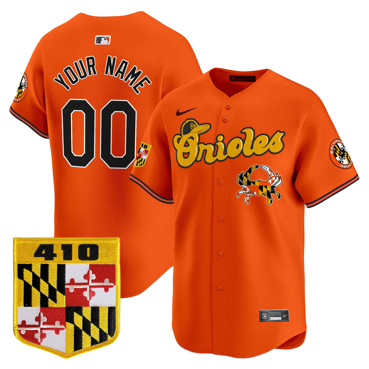 Baltimore Orioles 410 & Chesapeake Crab Patch Vapor Premier Limited Custom Jersey - All Stitched