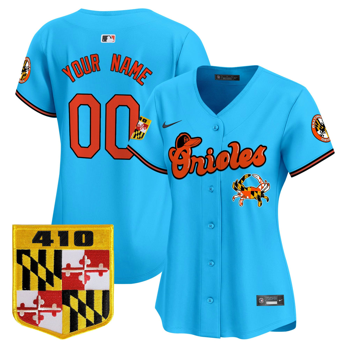 Baltimore Orioles 410 & Chesapeake Crab Patch Vapor Premier Limited Custom Jersey - All Stitched