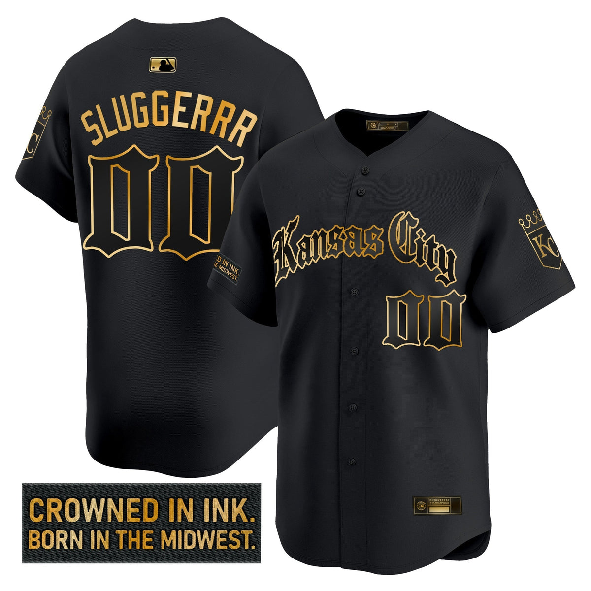 Men's Kansas City Royals 'Gothic Crown Edition' Gold Vapor Premier Limited Jersey - All Stitched