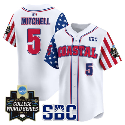 Men's Coastal Carolina Chanticleers 2025 Independence Day Vapor Premier Limited Jersey - World Series Patch - All Stitched