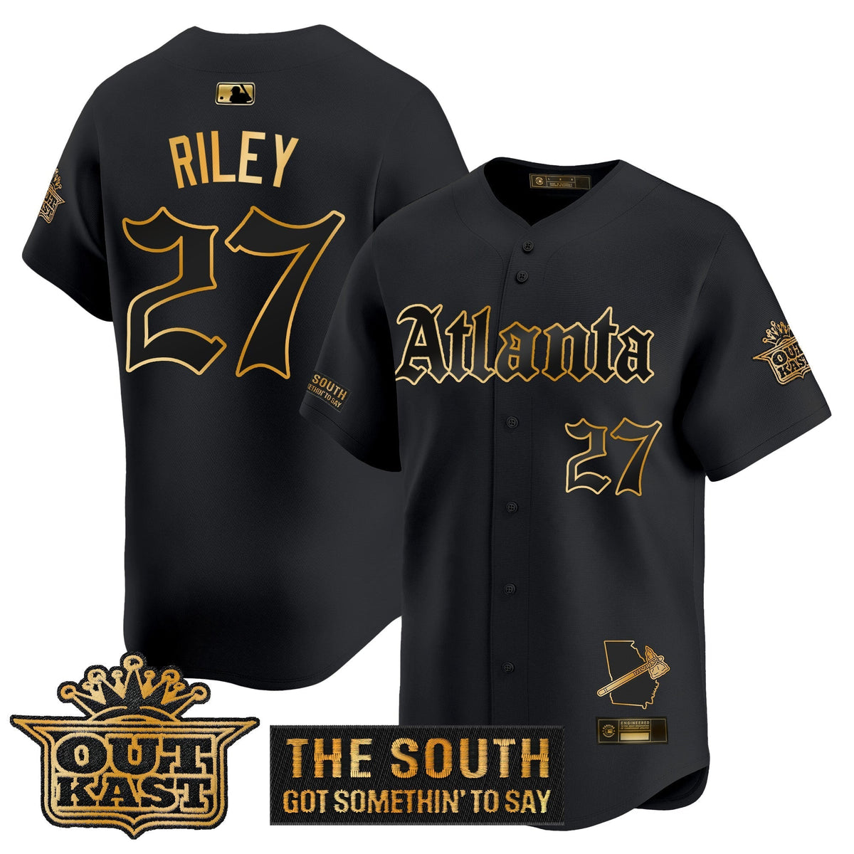 Men's Atlanta Braves 'Gothic South x Outkast Edition' Gold Vapor Premier Limited Jersey - All Stitched
