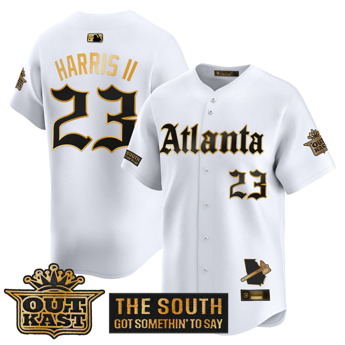 Men's Atlanta Braves 'Gothic South x Outkast Edition' Gold Vapor Premier Limited Jersey - All Stitched