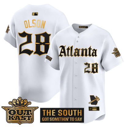 Men's Atlanta Braves 'Gothic South x Outkast Edition' Gold Vapor Premier Limited Jersey - All Stitched
