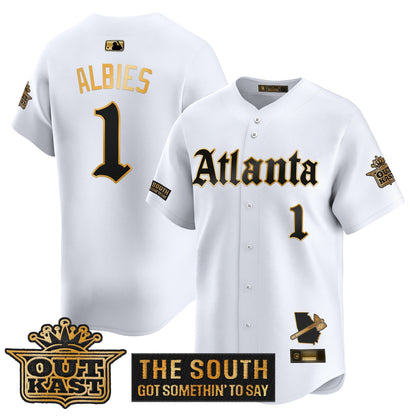 Men's Atlanta Braves 'Gothic South x Outkast Edition' Gold Vapor Premier Limited Jersey - All Stitched
