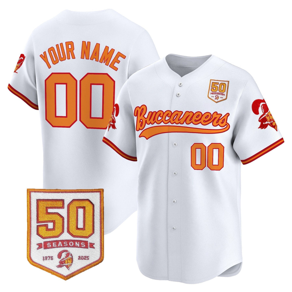 Tampa Bay Buccaneers 50th Season Patch Vapor Baseball Custom Jersey - All Stitched