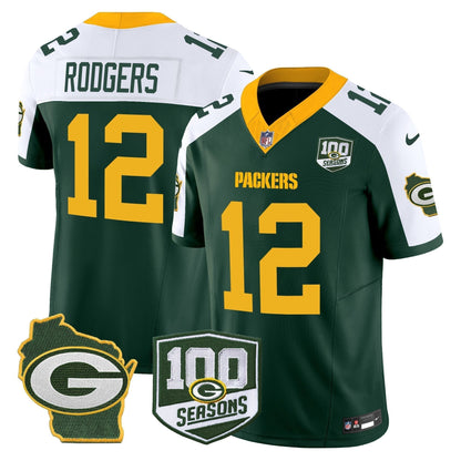 Men's Green Bay Packers 100th Season & Home Patch Vapor Limited Jersey - All Stitched