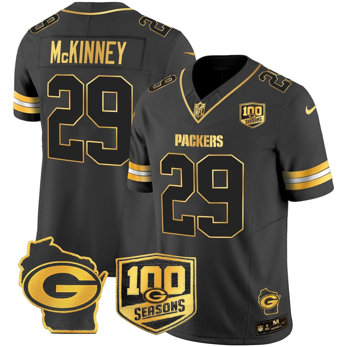 Men's Green Bay Packers 100th Season & Home Patch Gold Vapor Limited Jersey – All Stitched