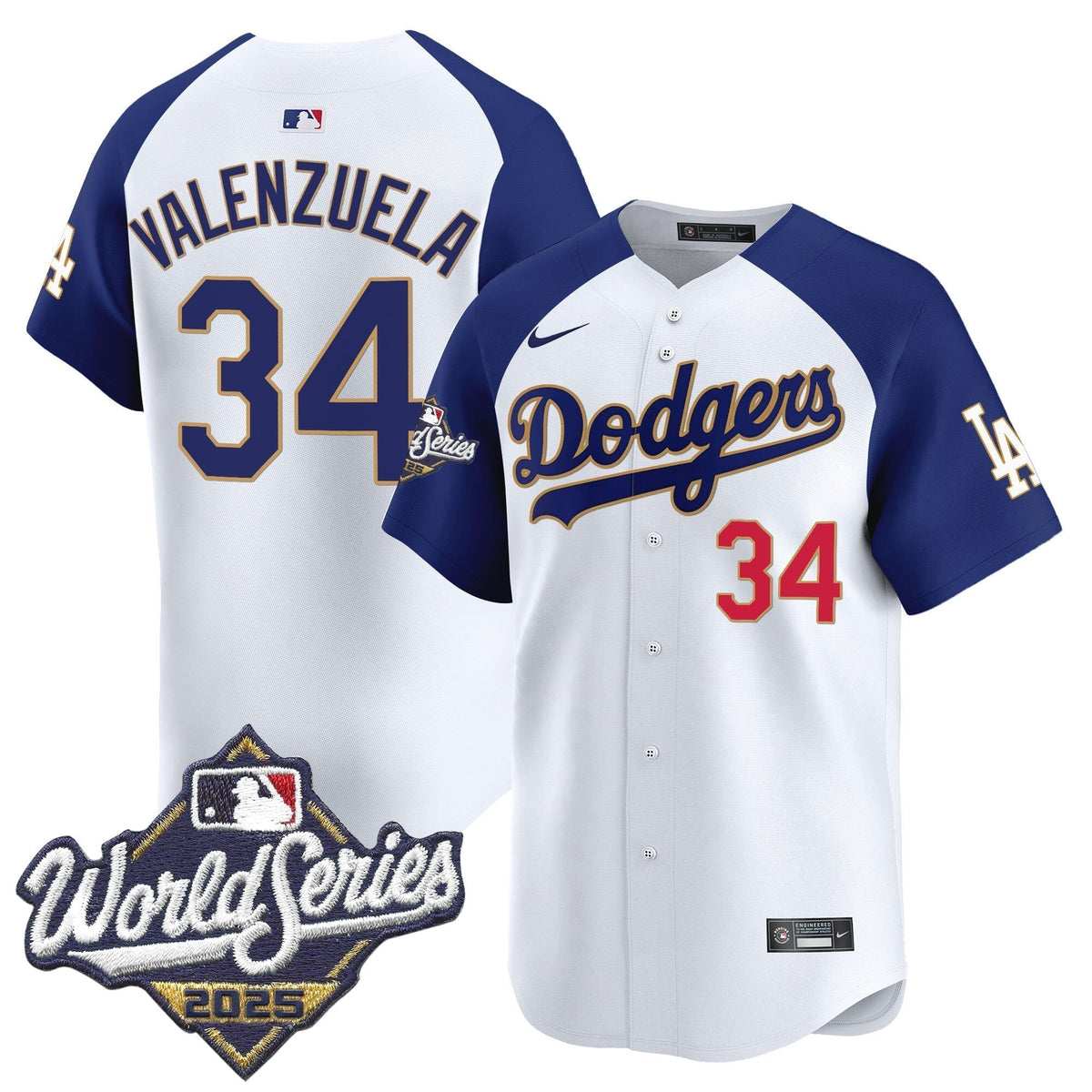 Men's Dodgers 2025 World Series Gold Trim Vapor Premier Limited Jersey - All Stitched
