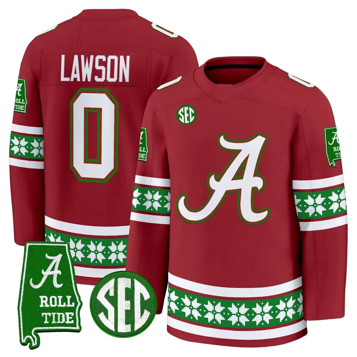 Men's Alabama Crimson Tide Football 2025 'Christmas Edition' Premium Jersey - Hockey Style - Stitched