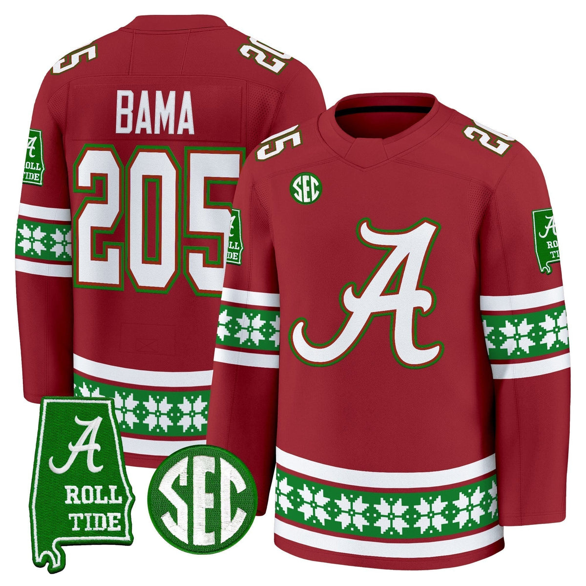 Men's Alabama Crimson Tide Football 2025 'Christmas Edition' Premium Jersey - Hockey Style - Stitched