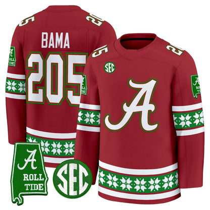 Men's Alabama Crimson Tide Football 2025 'Christmas Edition' Premium Jersey - Hockey Style - Stitched