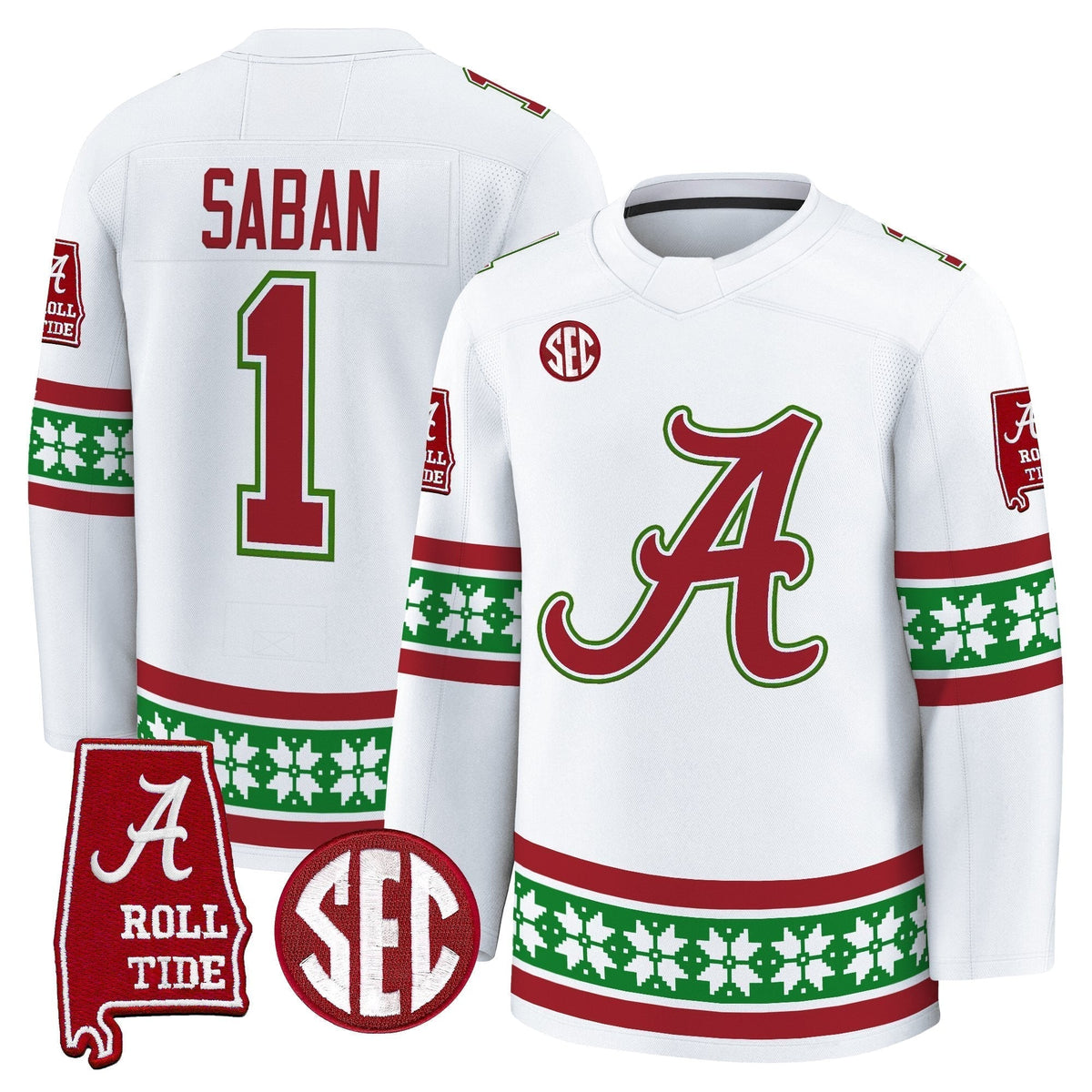 Men's Alabama Crimson Tide Football 2025 'Christmas Edition' Premium Jersey - Hockey Style - Stitched