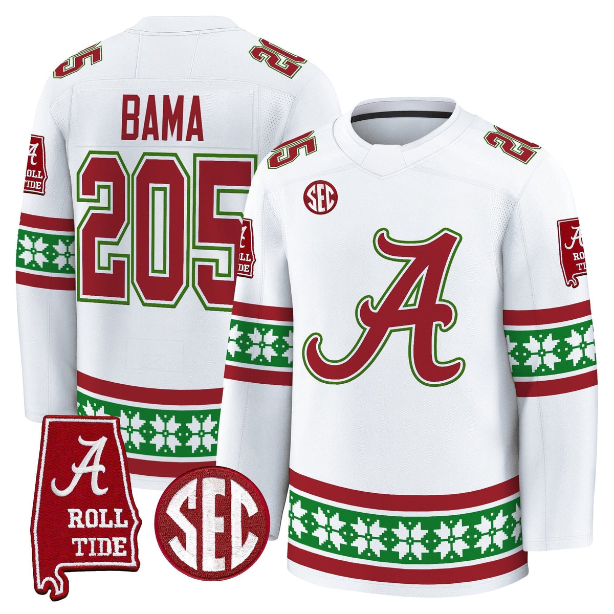 Men's Alabama Crimson Tide Football 2025 'Christmas Edition' Premium Jersey - Hockey Style - Stitched