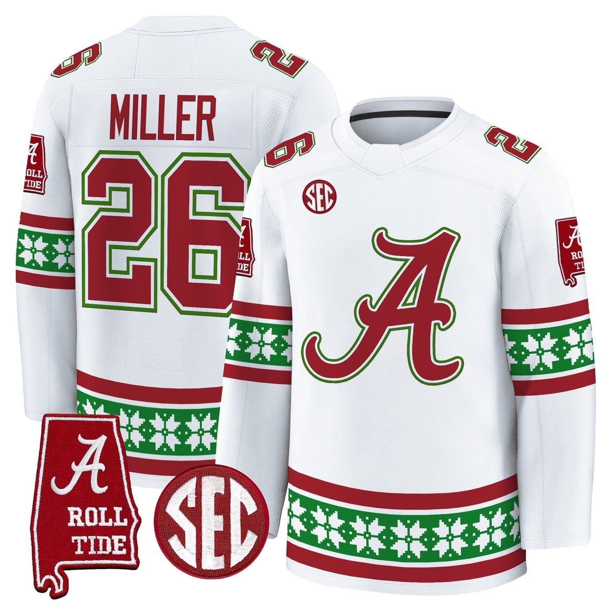 Men's Alabama Crimson Tide Football 2025 'Christmas Edition' Premium Jersey - Hockey Style - Stitched