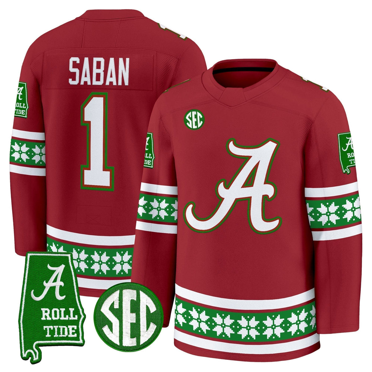 Men's Alabama Crimson Tide Football 2025 'Christmas Edition' Premium Jersey - Hockey Style - Stitched
