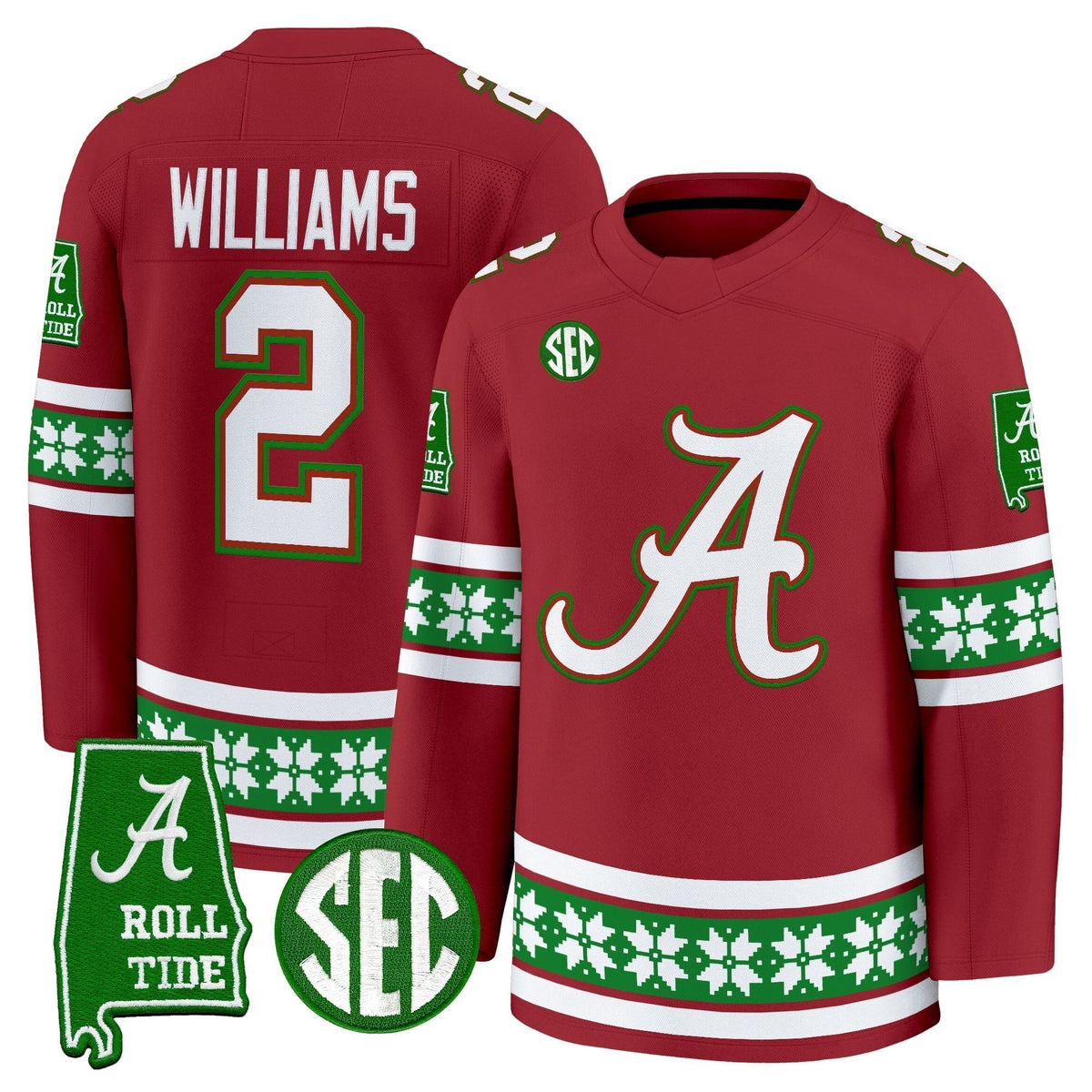 Men's Alabama Crimson Tide Football 2025 'Christmas Edition' Premium Jersey - Hockey Style - Stitched