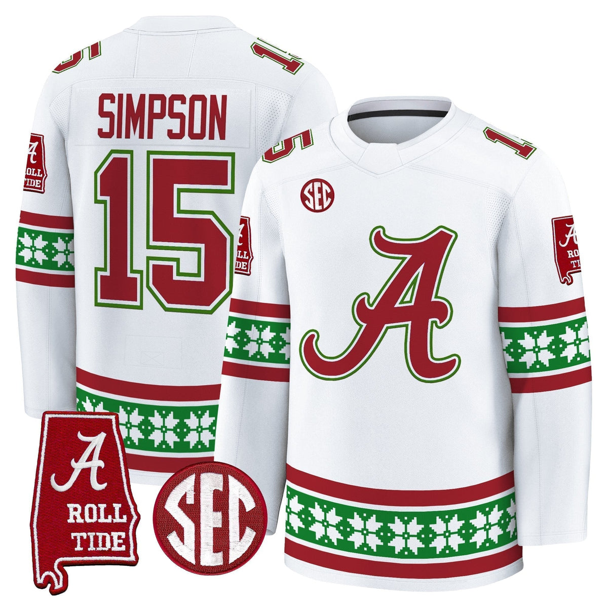 Men's Alabama Crimson Tide Football 2025 'Christmas Edition' Premium Jersey - Hockey Style - Stitched