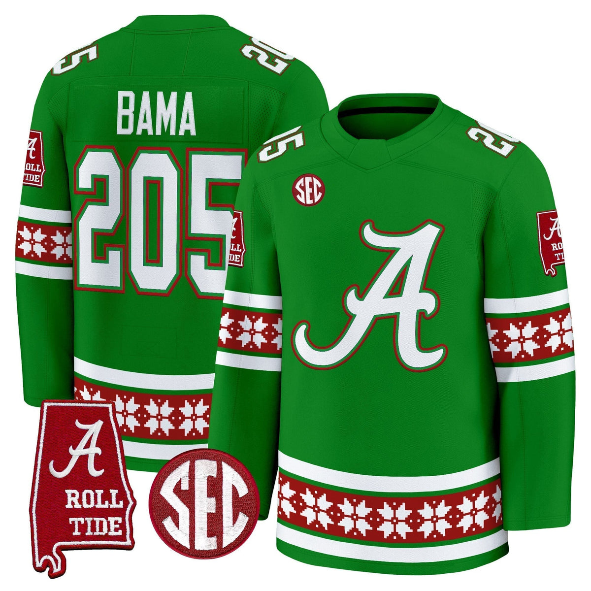 Men's Alabama Crimson Tide Football 2025 'Christmas Edition' Premium Jersey - Hockey Style - Stitched