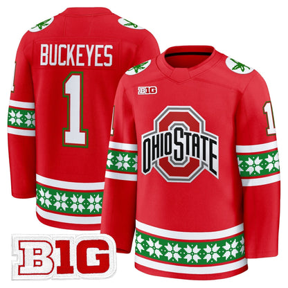 Men's Ohio State Buckeyes Football 2025 'Christmas Edition' Premium Jersey - Hockey Style - Stitched