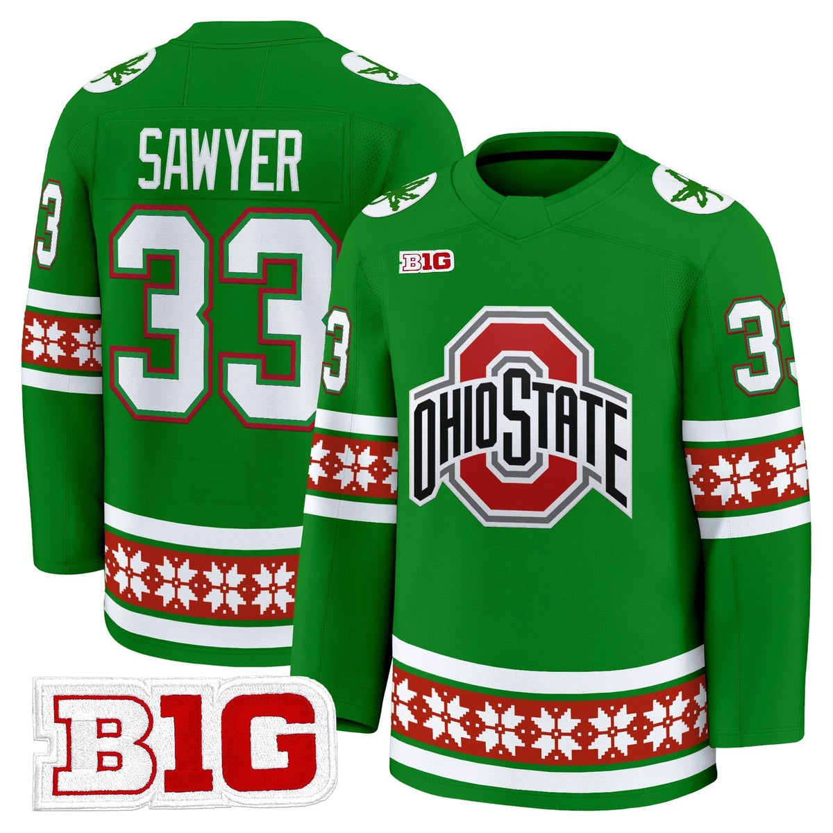 Men's Ohio State Buckeyes Football 2025 'Christmas Edition' Premium Jersey - Hockey Style - Stitched