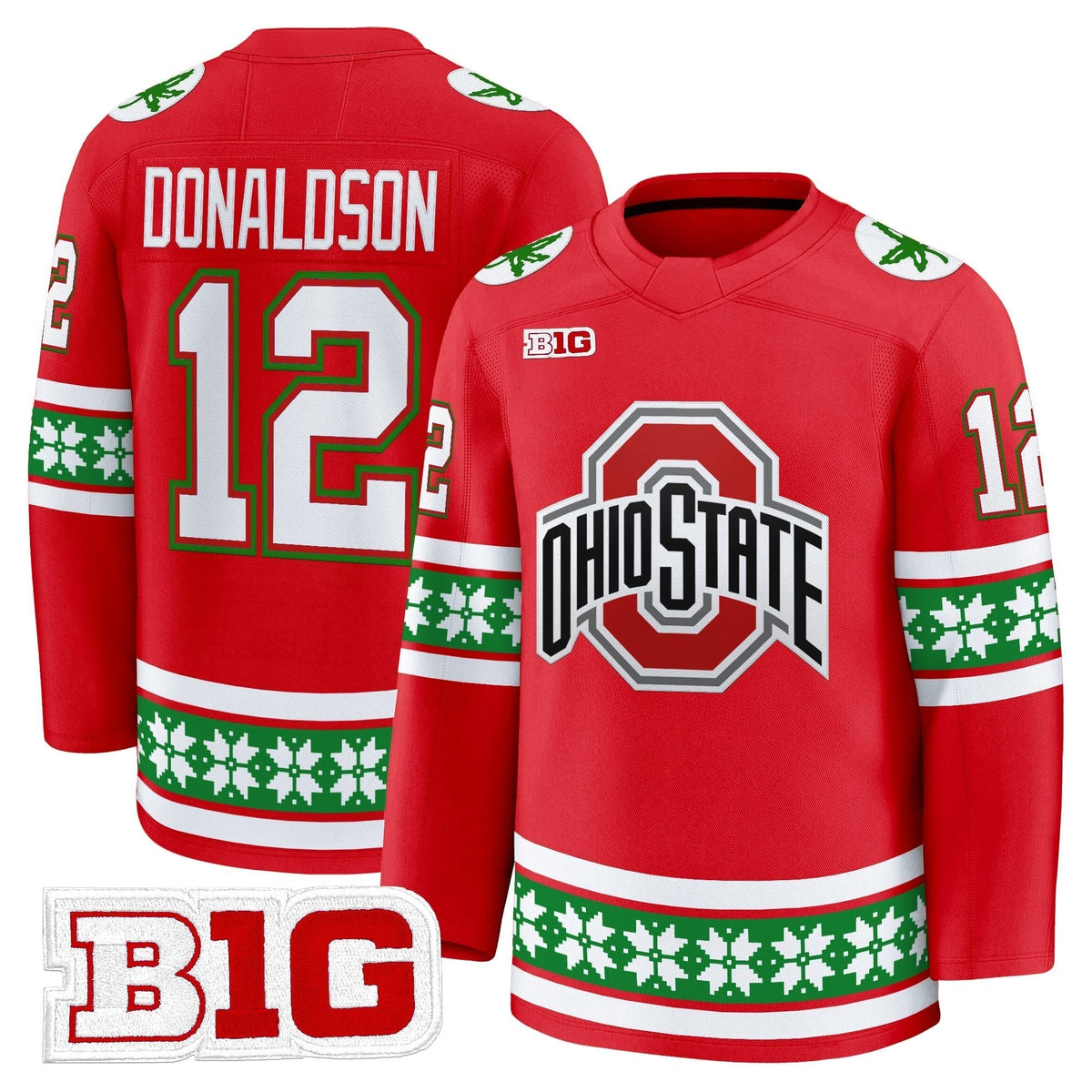 Men's Ohio State Buckeyes Football 2025 'Christmas Edition' Premium Jersey - Hockey Style - Stitched